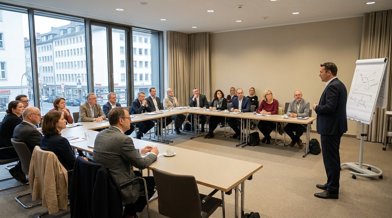 Seminar der politischen Bildung mit Teilnehmenden in einem Konferenzraum