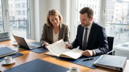 Stifterin bespricht mit einem Anwalt die Satzung ihrer neuen Stiftung