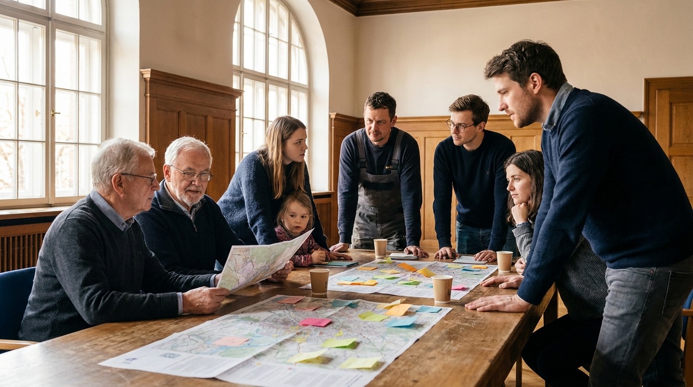 Bürgerinnen und Bürger planen am Tisch Projekte ihrer Bürgerstiftung